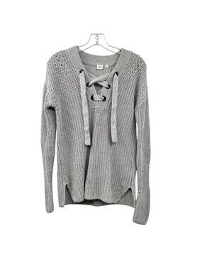 Gap Womens Chunky Knit Sweater Lace Up Neck Gray Size MT